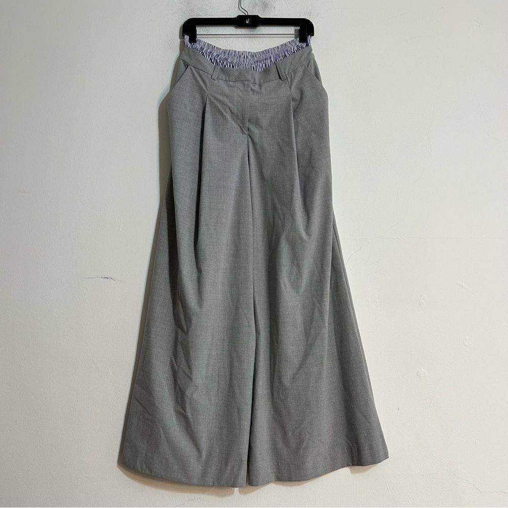 Anthropologie Maeve Boxer Detail Pleated Trouser Wide Leg Pants Grey Small